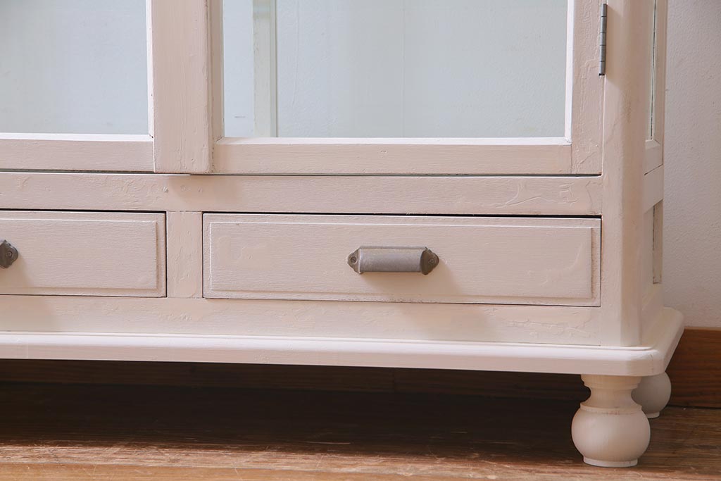 ペイント家具　和製アンティーク　昭和初期　淡いカラーがお洒落なガラスケース(ショーケース、陳列棚、飾り棚)(R-038307)