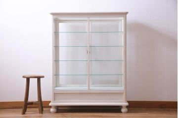 ペイント家具　和製アンティーク　昭和初期　淡いカラーがお洒落なガラスケース(ショーケース、陳列棚、飾り棚)(R-038307)