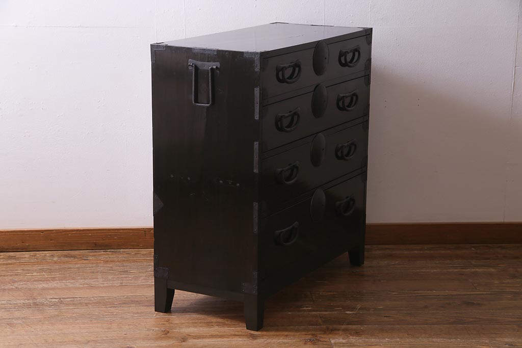 アンティーク家具　大正昭和初期　和製アンティーク　脚付きリメイク　丸金具が渋さを引き立たせる松本衣装箪笥(時代箪笥、チェスト、引き出し)(R-038311)