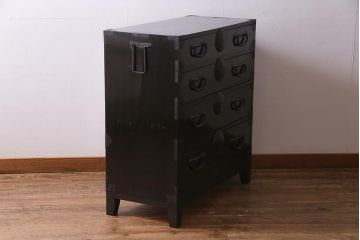 アンティーク家具　大正昭和初期　和製アンティーク　脚付きリメイク　丸金具が渋さを引き立たせる松本衣装箪笥(時代箪笥、チェスト、引き出し)(R-038311)