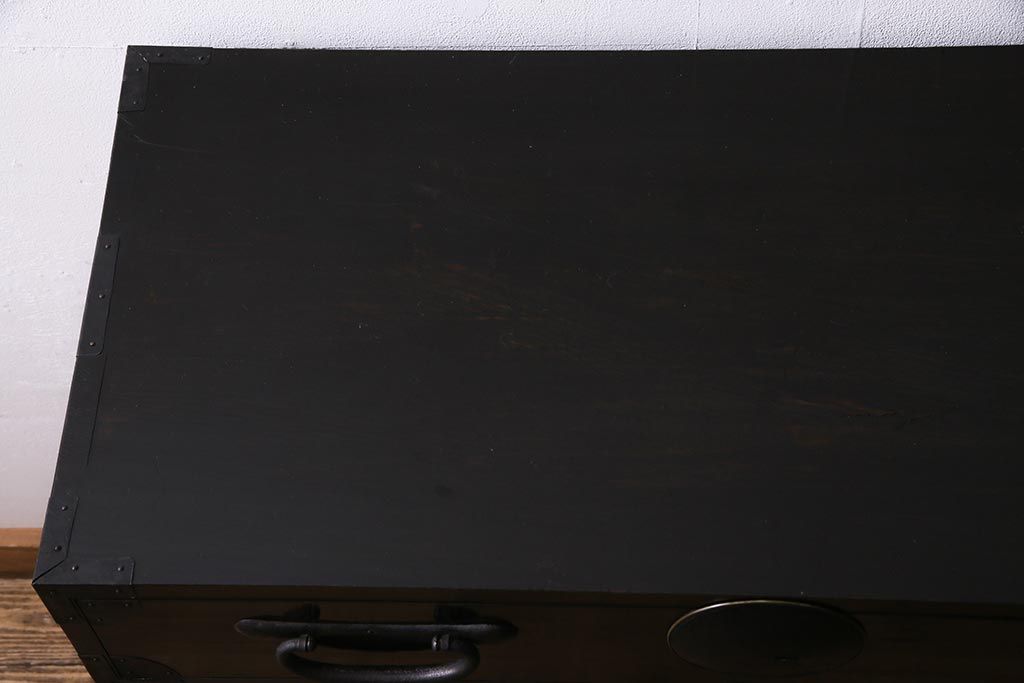 アンティーク家具　大正昭和初期　和製アンティーク　脚付きリメイク　丸金具が渋さを引き立たせる松本衣装箪笥(時代箪笥、チェスト、引き出し)(R-038311)