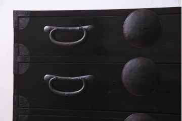 アンティーク家具　大正昭和初期　和製アンティーク　脚付きリメイク　丸金具が渋さを引き立たせる松本衣装箪笥(時代箪笥、チェスト、引き出し)(R-038311)