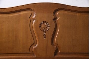 アンティーク家具　フランスアンティーク　オーク材　ロカイユ装飾が魅力的な木製ベッドフレーム(R-038315)