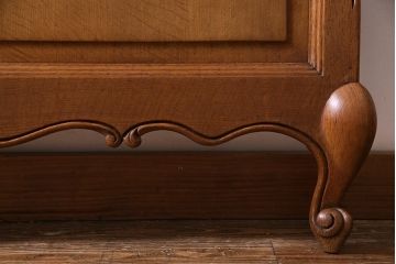 アンティーク家具　フランスアンティーク　オーク材　ロカイユ装飾が魅力的な木製ベッドフレーム(R-038315)