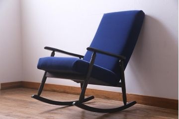アンティーク家具　昭和初期　深みのあるブルーがお洒落なロッキングチェア(アームチェア)(R-038316)