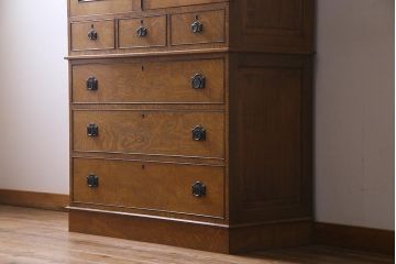 アンティーク家具　特注品　タモ材玉杢　桐材　凝ったつくりが魅力の高級感溢れる2WAY重ね箪笥(衣装箪笥、引き出し、桐箪笥、桐たんす)(R-038320)