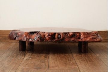 ヴィンテージ雑貨　カリン(花梨)材瘤　脚付花台(飾り台、盆栽卓、ビンテージ)(R-038330)