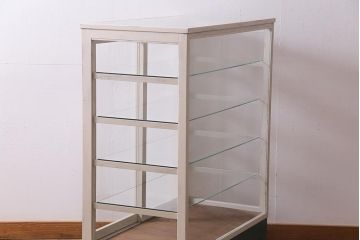 アンティーク家具　ペイント　優しげなカラーが魅力的なガラスケース(ショーケース、陳列棚)(R-038334)