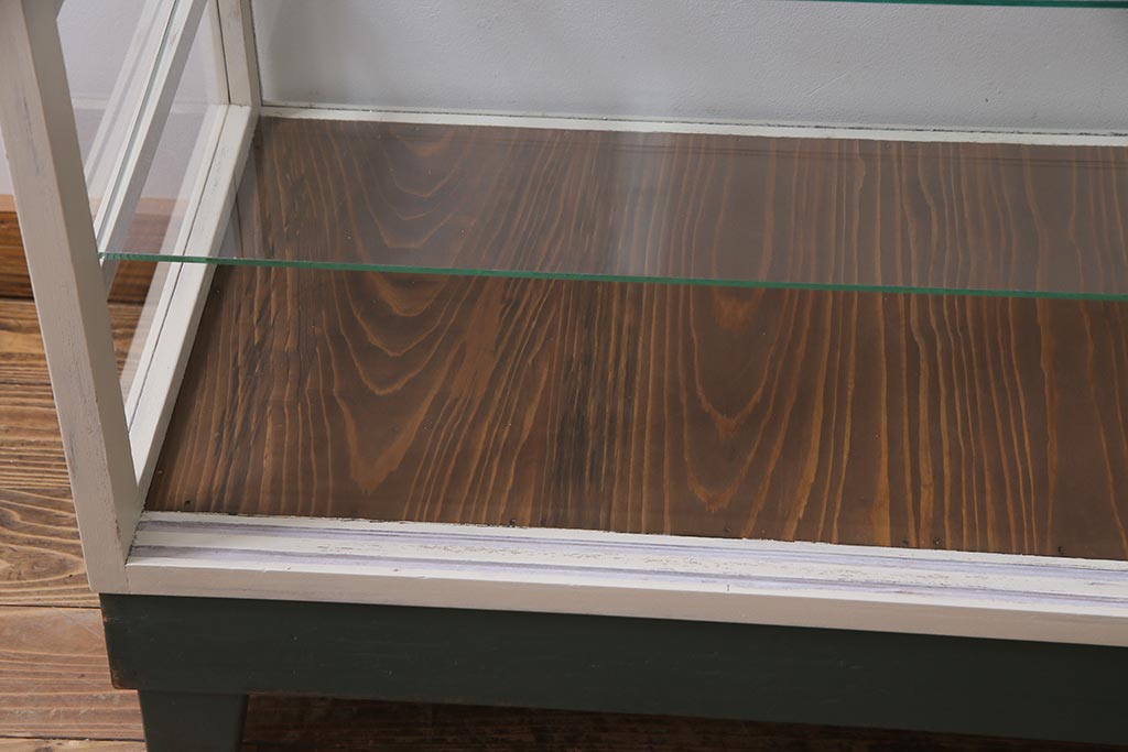 アンティーク家具　ペイント　優しげなカラーが魅力的なガラスケース(ショーケース、陳列棚)(R-038334)