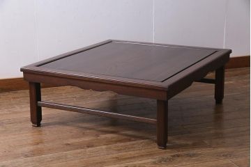 アンティーク家具　大正昭和初期　総ケヤキ一枚板　上品な佇まいが魅力の角ちゃぶ台(折りたたみテーブル、座卓、ローテーブル)(R-038340)