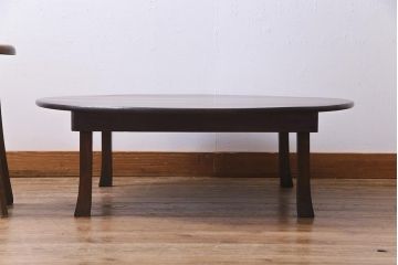 アンティーク家具　昭和初期　栓材　一枚板　渋みのある色味が魅力の丸ちゃぶ台(折りたたみテーブル、座卓、ローテーブル)(R-038341)