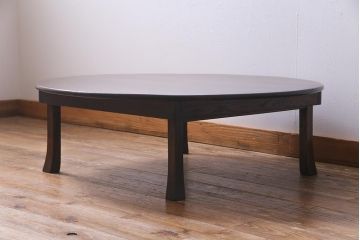 アンティーク家具　昭和初期　栓材　一枚板　渋みのある色味が魅力の丸ちゃぶ台(折りたたみテーブル、座卓、ローテーブル)(R-038341)