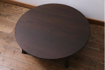 アンティーク家具　昭和初期　栓材　一枚板　渋みのある色味が魅力の丸ちゃぶ台(折りたたみテーブル、座卓、ローテーブル)(R-038341)