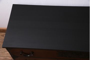 アンティーク家具　前面ケヤキ材漆塗り　台付きリメイク　和モダンな仙台箪笥ローチェスト(ローボード、引き出し、時代箪笥)(R-038348)