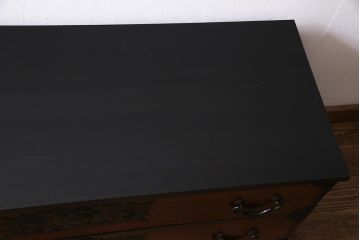 アンティーク家具　前面ケヤキ材漆塗り　台付きリメイク　和モダンな仙台箪笥ローチェスト(ローボード、引き出し、時代箪笥)(R-038348)
