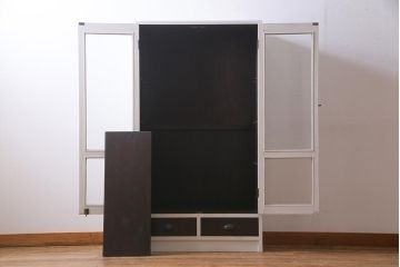 ラフジュ工房オリジナル　古建具リメイク　気泡ガラス・ダイヤガラス　ナチュラルなペイントがお洒落なブックケース(本箱、収納棚、キャビネット)(R-038350)