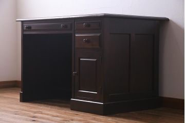 中古　北海道民芸家具　シックな雰囲気が魅力の片袖デスク(机、在宅ワーク、在宅用ワークデスク)(R-038351)