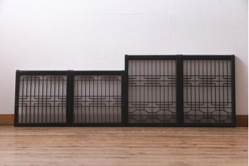ラフジュ工房オリジナル　古建具リメイク　すりガラス入り　洗練された和の雰囲気を放つ重ね戸棚(書院戸、組子、キャビネット、収納棚)(R-038355)