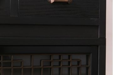 ラフジュ工房オリジナル　古建具リメイク　すりガラス入り　洗練された和の雰囲気を放つ重ね戸棚(書院戸、組子、キャビネット、収納棚)(R-038355)