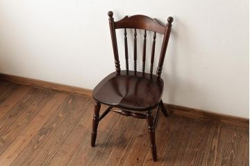中古　松本民芸家具　16型スピンドルチェア　ゆったりと座れるダイニングチェア(板座チェア、椅子)(R-038358)