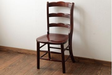 中古　日向民芸　美しい木肌が上品な印象与えるダイニングチェア(ラダーバックチェア、板座チェア、椅子)(R-038362)