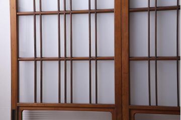 ビンテージ建具　幅狭　すりガラス　レトロガラスがアクセントのガラス戸4枚セット(引き戸)(R-038365)