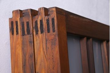 ビンテージ建具　幅狭　すりガラス　レトロガラスがアクセントのガラス戸4枚セット(引き戸)(R-038365)