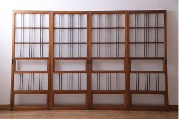 ビンテージ建具　幅狭　すりガラス　レトロガラスがアクセントのガラス戸4枚セット(引き戸)(R-038365)
