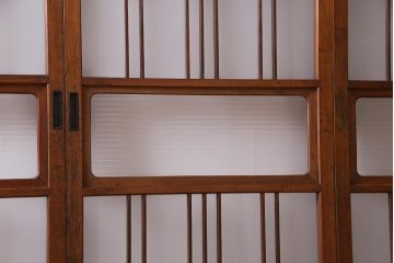 ビンテージ建具　幅狭　すりガラス　レトロガラスがアクセントのガラス戸4枚セット(引き戸)(R-038365)