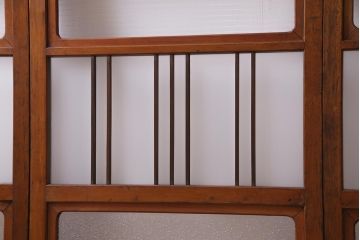 ビンテージ建具　幅狭　すりガラス　レトロガラスがアクセントのガラス戸4枚セット(引き戸)(R-038365)