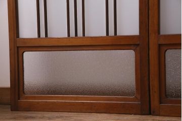 ビンテージ建具　幅狭　すりガラス　レトロガラスがアクセントのガラス戸4枚セット(引き戸)(R-038365)