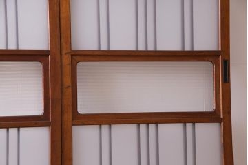 ビンテージ建具　幅狭　すりガラス　レトロガラスがアクセントのガラス戸4枚セット(引き戸)(R-038365)