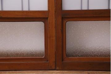 ビンテージ建具　幅狭　すりガラス　レトロガラスがアクセントのガラス戸4枚セット(引き戸)(R-038365)