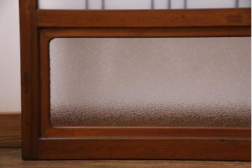 ビンテージ建具　幅狭　すりガラス　レトロガラスがアクセントのガラス戸4枚セット(引き戸)(R-038365)
