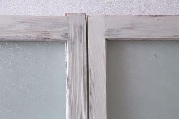 アンティーク建具　ダイヤガラス　ペイント　上手物!フレンチナチュラルにもぴったりなガラス戸2枚セット(引き戸、建具)(R-038366)