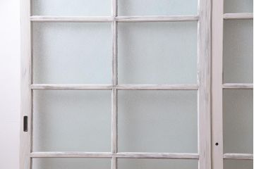 アンティーク建具　ダイヤガラス　ペイント　上手物!フレンチナチュラルにもぴったりなガラス戸2枚セット(引き戸、建具)(R-038366)