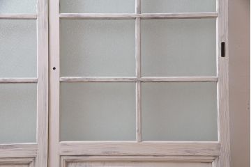 アンティーク建具　ダイヤガラス　ペイント　上手物!フレンチナチュラルにもぴったりなガラス戸2枚セット(引き戸、建具)(R-038366)