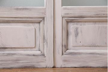 アンティーク建具　ダイヤガラス　ペイント　上手物!フレンチナチュラルにもぴったりなガラス戸2枚セット(引き戸、建具)(R-038366)