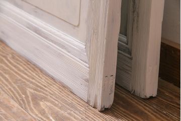 アンティーク建具　ダイヤガラス　ペイント　上手物!フレンチナチュラルにもぴったりなガラス戸2枚セット(引き戸、建具)(R-038366)