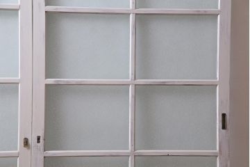 アンティーク建具　ダイヤガラス　ペイント　上手物!フレンチナチュラルにもぴったりなガラス戸2枚セット(引き戸、建具)(R-038366)