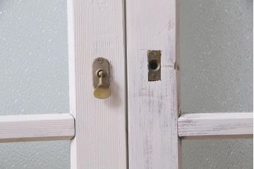 アンティーク建具　ダイヤガラス　ペイント　上手物!フレンチナチュラルにもぴったりなガラス戸2枚セット(引き戸、建具)(R-038366)