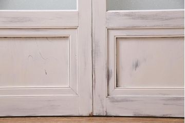 アンティーク建具　ダイヤガラス　ペイント　上手物!フレンチナチュラルにもぴったりなガラス戸2枚セット(引き戸、建具)(R-038366)
