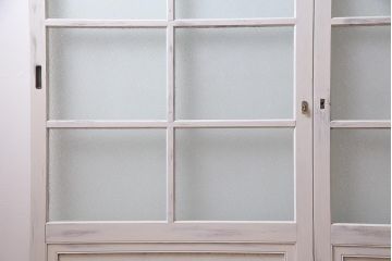 アンティーク建具　ダイヤガラス　ペイント　上手物!フレンチナチュラルにもぴったりなガラス戸2枚セット(引き戸、建具)(R-038366)