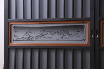 レトロ建具　ペイント　すりガラス入り　和モダンな雰囲気漂うガラス戸2枚セット(引き戸、建具)(R-038367)