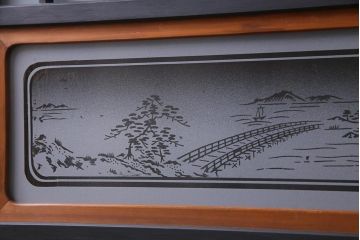 レトロ建具　ペイント　すりガラス入り　和モダンな雰囲気漂うガラス戸2枚セット(引き戸、建具)(R-038367)