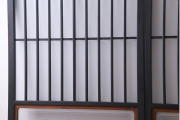 レトロ建具　ペイント　すりガラス入り　和モダンな雰囲気漂うガラス戸2枚セット(引き戸、建具)(R-038367)