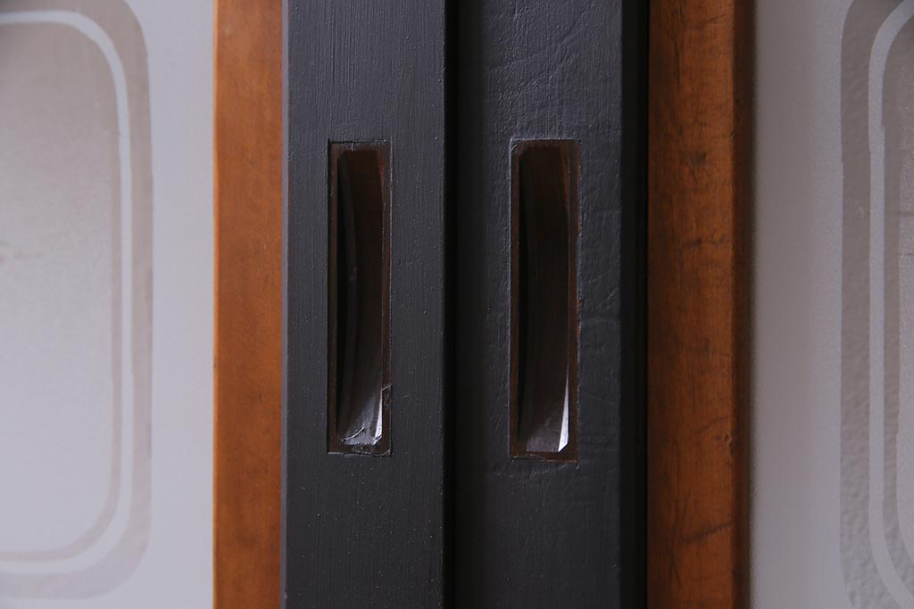 レトロ建具　ペイント　すりガラス入り　和モダンな雰囲気漂うガラス戸2枚セット(引き戸、建具)(R-038367)