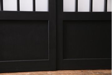 レトロ建具　ペイント　すりガラス入り　和モダンな雰囲気漂うガラス戸2枚セット(引き戸、建具)(R-038367)