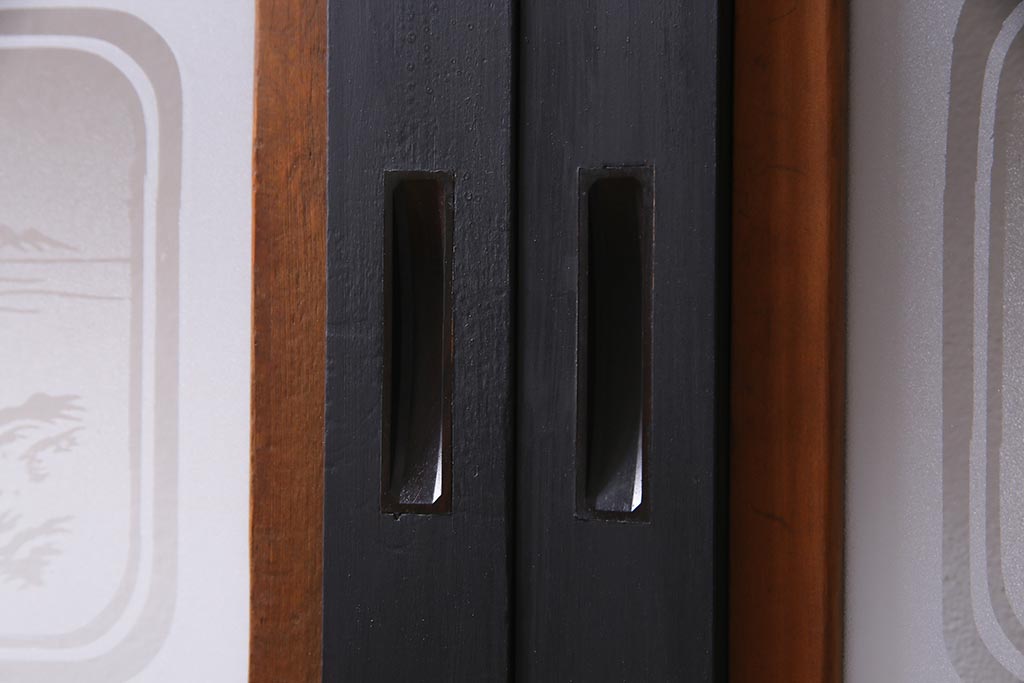 レトロ建具　ペイント　すりガラス入り　和モダンな雰囲気漂うガラス戸2枚セット(引き戸、建具)(R-038367)