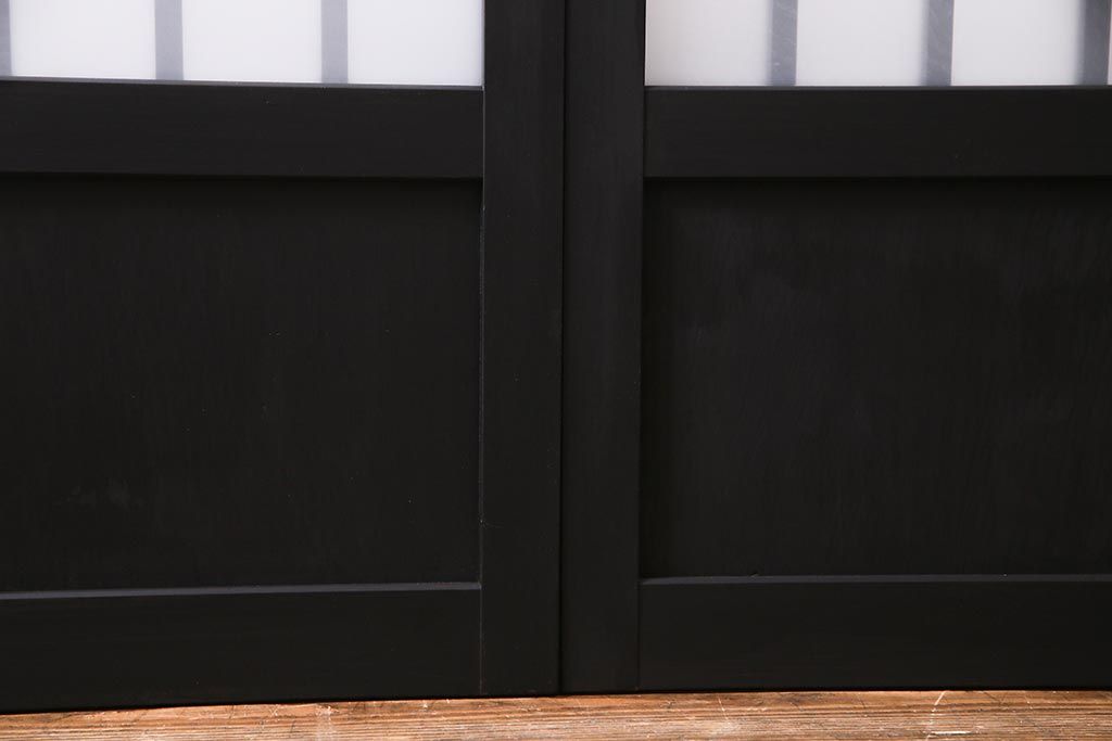 レトロ建具　ペイント　すりガラス入り　和モダンな雰囲気漂うガラス戸2枚セット(引き戸、建具)(R-038367)